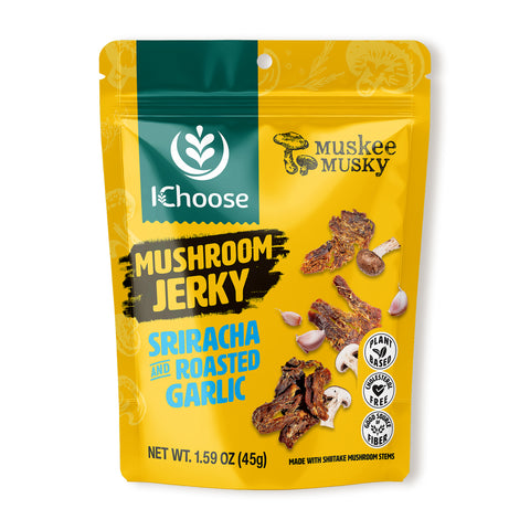 Muskee Musky Mushroom Jerky Sriracha & Roasted Garlic, Vegan, 45g