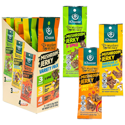 Muskee Musky Mix Variety Mushroom Jerky, Vegan, 10 Pack