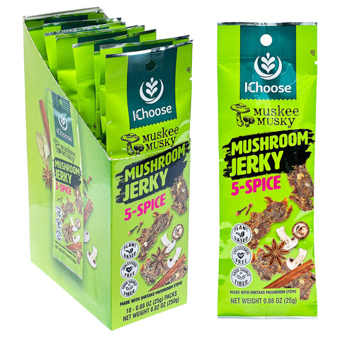 Muskee Musky 5-Spice Mushroom Jerky, Vegan, 10 Pack