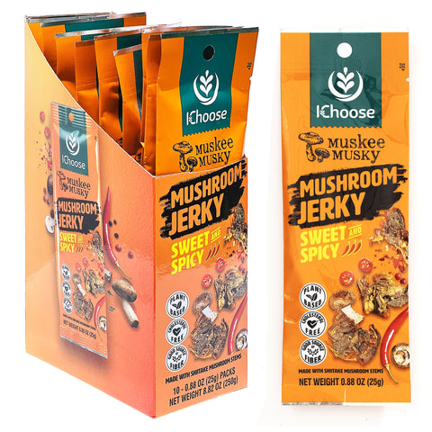 Muskee Musky Sweet and Spicy Mushroom Jerky, Vegan, 10 Pack