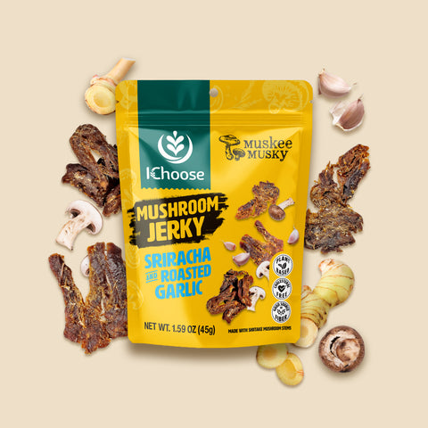 Muskee Musky Mushroom Jerky Sriracha & Roasted Garlic, Vegan, 45g