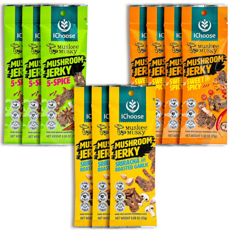 Muskee Musky Mix Variety Mushroom Jerky, Vegan, 10 Pack