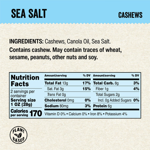 Go Nuts โ Seasalt Cashews, High Protein Snack, 56g