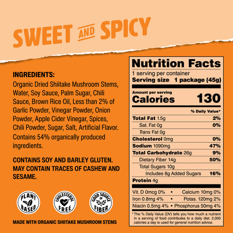 Muskee Musky Sweet & Spicy Mushroom Jerky, Vegan, 45g