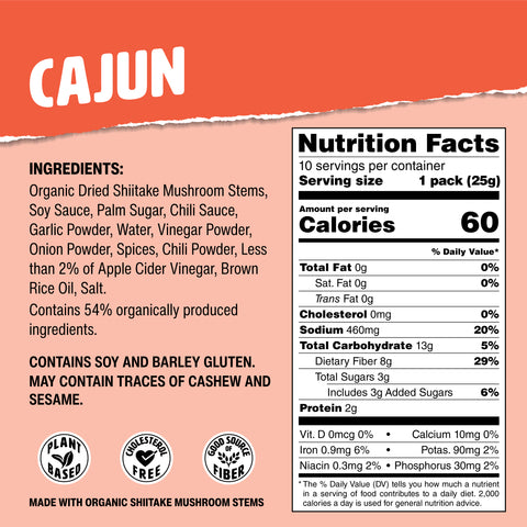 Muskee Musky Cajun Mushroom Jerky, Vegan, 10 Pack