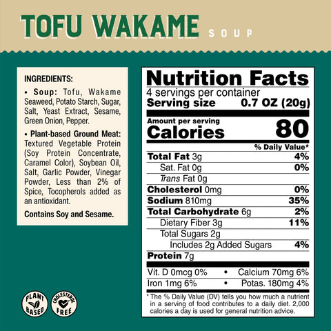 Space Soup – Instant Tofu Wakame Soup, Plant-Based, 7g Protein, Box of 4 Pack (4x20g)