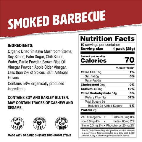 Muskee Musky Smoked BBQ Mushroom Jerky, Vegan, 10 Pack