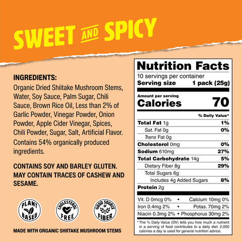 Muskee Musky Sweet and Spicy Mushroom Jerky, Vegan