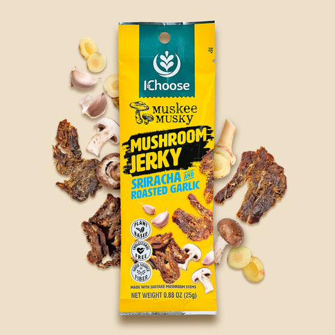 Muskee Musky Sriracha and Roasted Garlic Mushroom Jerky, Vegan, 10 Pack