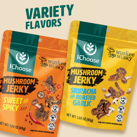 Muskee Musky Mushroom Jerky Sriracha & Roasted Garlic, Vegan, 45g