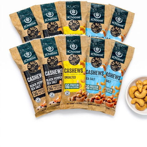 IChoose Go Nuts cashew snack packs - sea salt, unsalted and black pepper