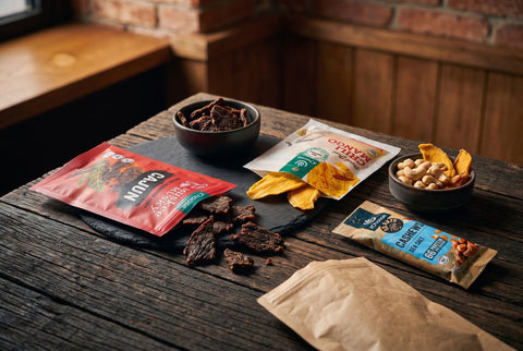 IChoose Muskee Musky vegan mushroom jerky on dark rustic wood