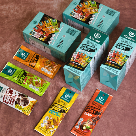 Muskee Musky Mushroom Jerky Variety Pack, Party Mix Box of 10 (2 Each Flavor), 0.88 oz (25g) Packs, Plant-Based Snack