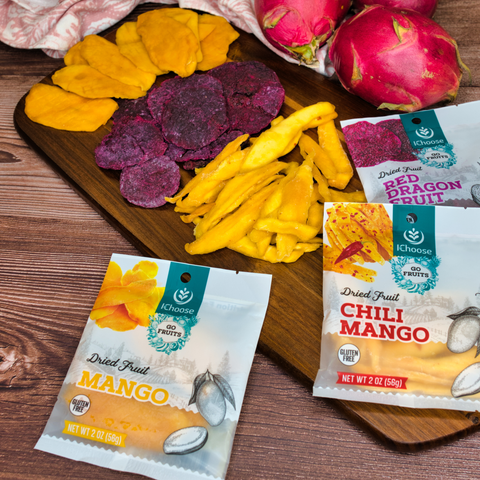 IChoose Go Fruits Dried Fruit Variety Pack, 5 Pack (2 Mango, 1 Spicy Mango, 2 Red Dragon Fruit), 2 oz (56g) Each