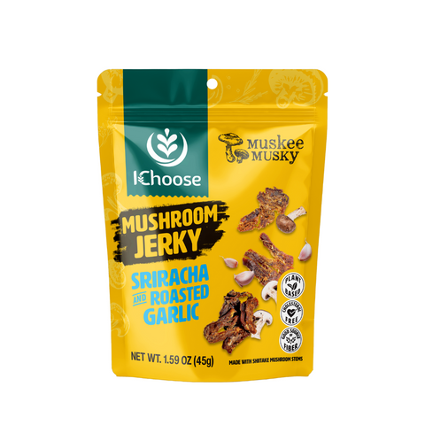 Muskee Musky Mushroom Jerky Sriracha & Roasted Garlic, Vegan, 45g