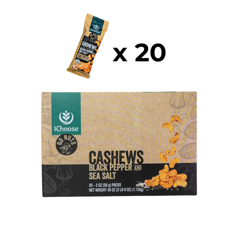 IChoose Go Nuts – Black Pepper & Sea Salt Roasted Cashews, Whole Premium Cashews, Plant-Based Protein Snack Packs, 2oz Individual Packs (5 Count)