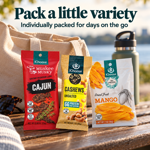 IChoose Vegan Snack Bundle Mushroom Jerky, Cashews & Dried Fruit — PT05