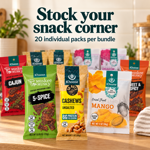 IChoose Vegan Snack Bundle Mushroom Jerky, Cashews & Dried Fruit — PT06