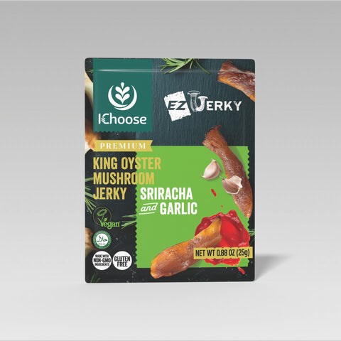 IChoose EZ Jerky – Sriracha & Garlic King Oyster Mushroom Jerky, 25g | Vegan, Premium Plant-Based Snack