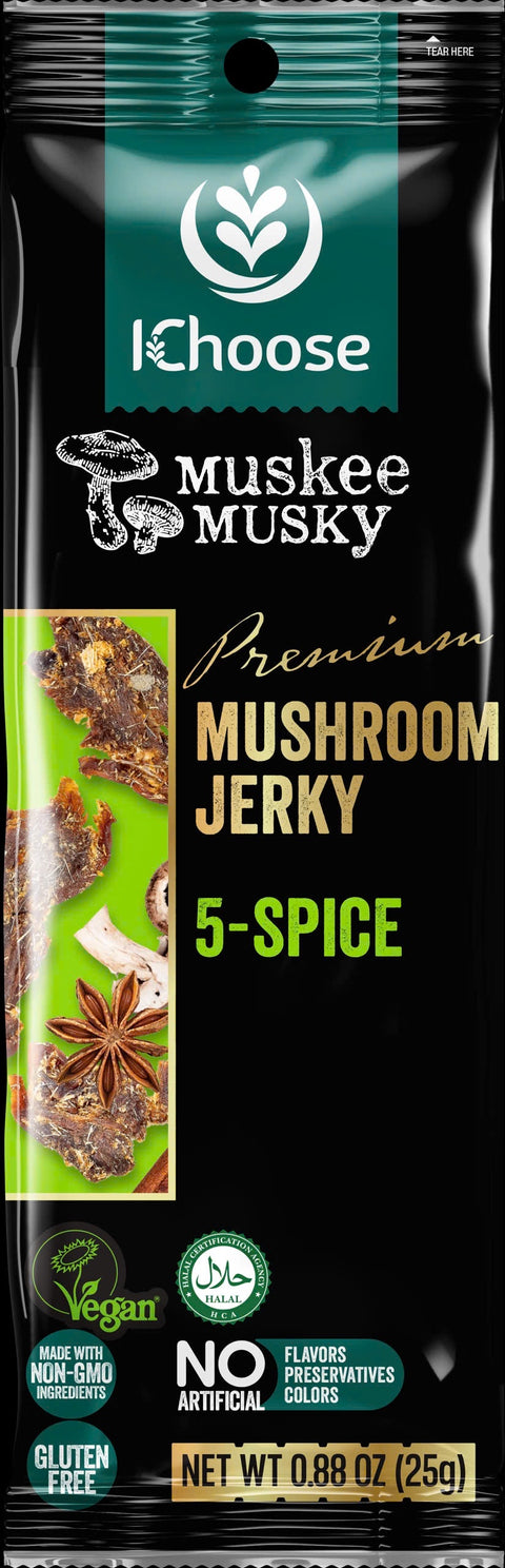 IChoose Muskee Musky Premium Mushroom Jerky – 5-Spice, 25g | Vegan, Boldly Seasoned Meatless Snack