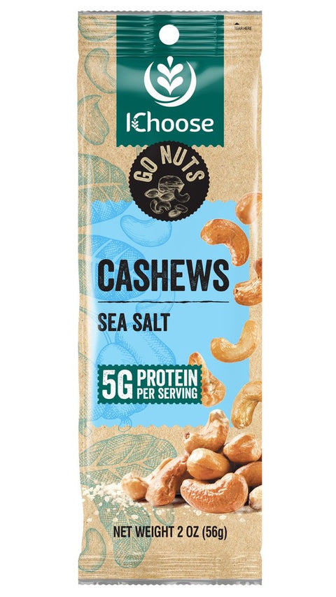 IChoose's Go Nuts – Seasalt Cashews, High Protein Snack, 56g