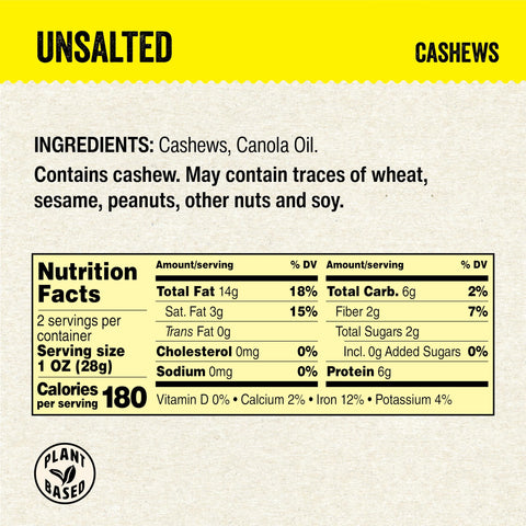 Go Nuts cashews back-of-pack ingredient transparency