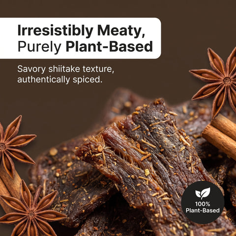 IChoose 5-Spice Mushroom Jerky — single 25g grab-and-go pack, vegan plant-based snack