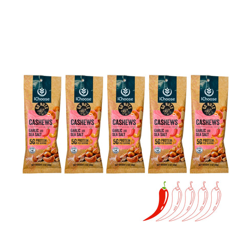 IChoose Go Nuts – Black Pepper & Sea Salt Roasted Cashews, Whole Premium Cashews, Plant-Based Protein Snack Packs, 2oz Individual Packs (5 Count)