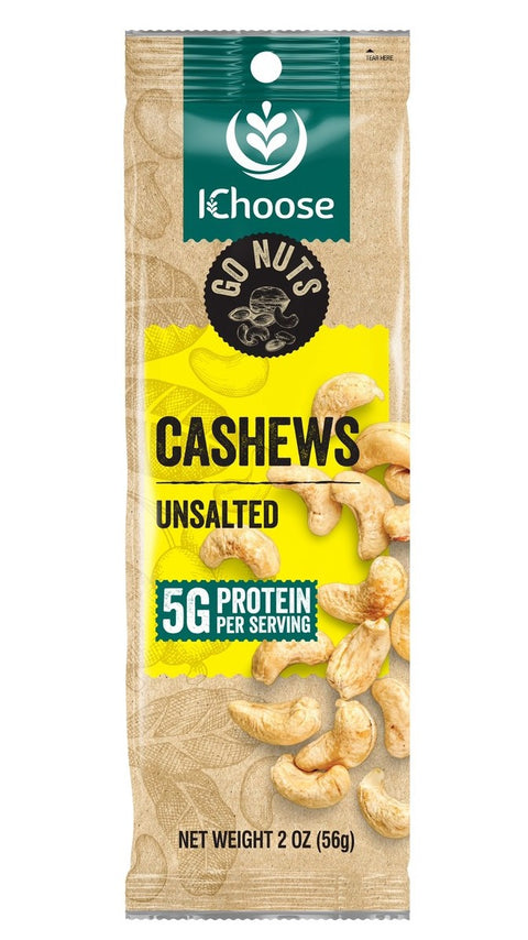 IChoose's Go Nuts – Unsalted Cashews, High Protein Snack, 56g
